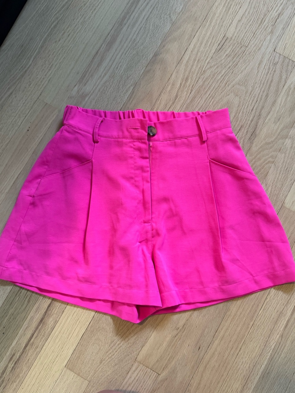 glam Hot Pink High-Waist Pleated Shorts